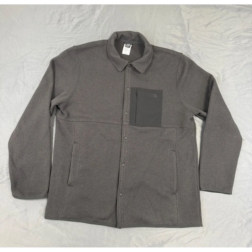 The North Face Mens L Circular Design Fleece‎ Snap Shirt Jacket Gray NF0A84HW